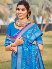 Lovely Purple Blue Silk Trendy Saree with Weaving Work